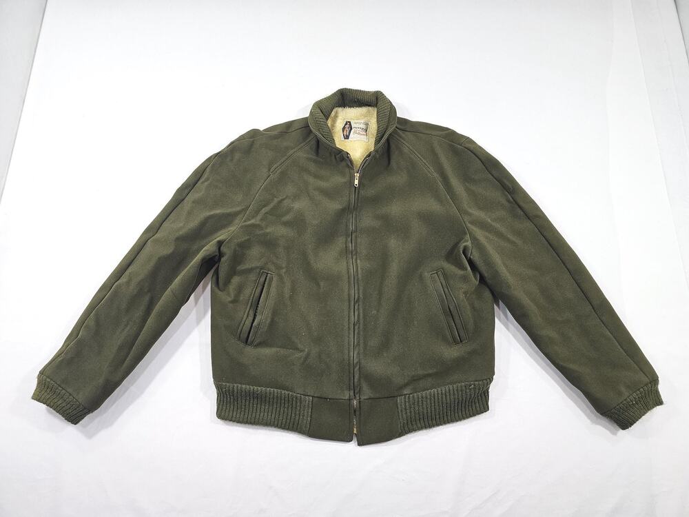 Penney's Sports Outwear Faux Fur Lined Faux Suede Green Jacket Sz M 1960s